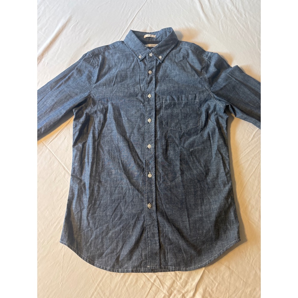 Hawker Rye Button Down Shirt Mens S Blue Excellent Slim Fit Chambray Long Sleeve